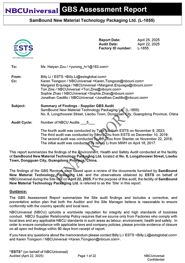 Sambound NBCU Authorization Letter and Report