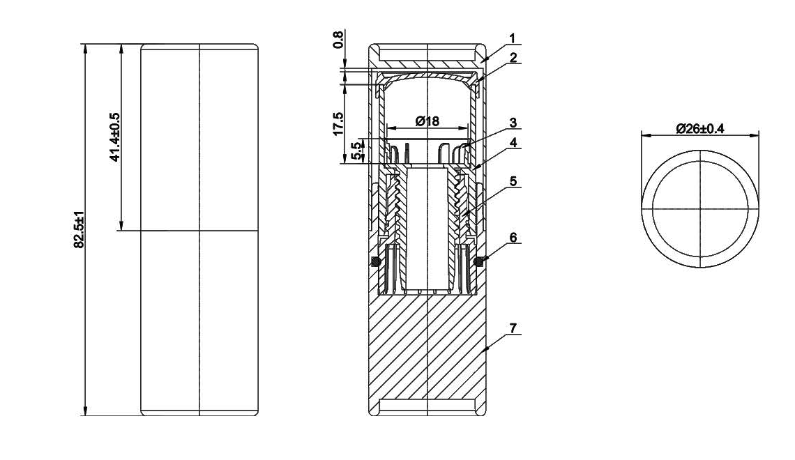 Sambound YR1035 lipstick tube external dimensions and sectional drawing